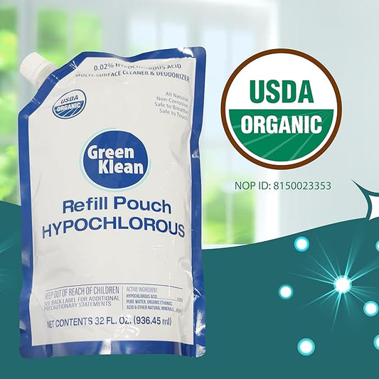 Hypochlorous Acid Wipes Starter Kit – 100 Count Dry Wipes with 32 oz Organic HOCl Cleaning Solution– Disinfecting Wipes for Skin, Baby, Pet & Home in a Reusable Container