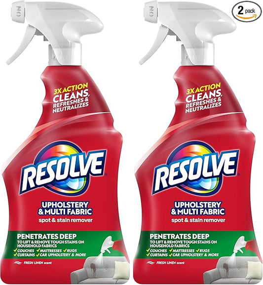 Resolve Carpet Cleaner,22 fl oz Multi-Fabric Cleaner and Upholstery Stain Remover,Carpet-Cleaner Spray,(Pack of 2)