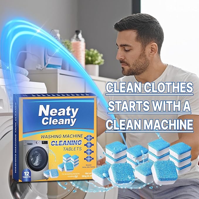 Washing Machine Cleaner Tablets 12 Packs- Washing Machine Cleaning Tablets for Top loader/Front Loader - Removes Residue & Odors