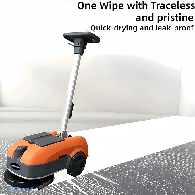 PENNON Portable Floor Scrubber with 360° Rotating Squeegee – Hand-Pushed, 180° Foldable, Efficient for Small Spaces & All Floor Types for Small Retail & Food Service
