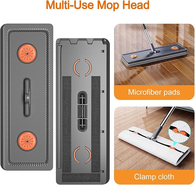 Mop and Bucket with Wringer Set for Home,61" Flat Mop and Bucket System for Floor Cleaning,Wet Dry Mop Window Wall Cleaner with Long Handle,Floor Mop with 4 Washable Microfiber Pads