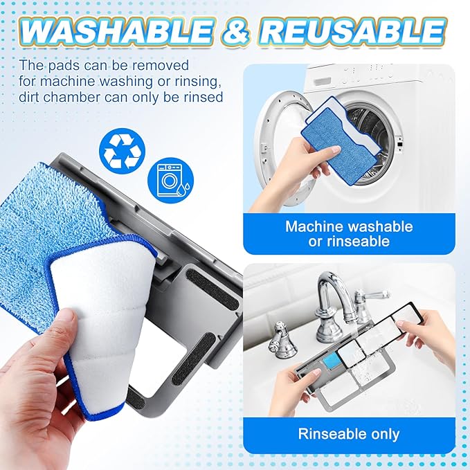 KEEPOW Reusable Mop Replacement Pads Compatible with Shark Vac Mop VM252 VM200 VM401 VM180 VM252GN VC205 VM250, Vacuum Mop Pads Refills for Hardwood Floor with Upgraded Dirt Chamber, Blue, 6+4+2 Pack