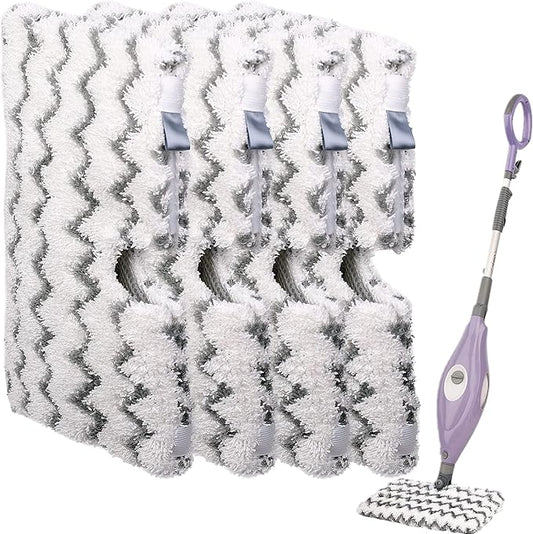 F Flammi 4-Pack Replacement Pads Compatible with Shark Steam Pocket Mop S3501 S3601 S3901 S3550 S3801 SE450, Double-Sided Microfiber Refills for Hardwood Tile Floor, Professional Scrubbing Strips