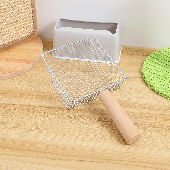 GANAZONO Metal Cat Litter Scoop Set with Holder Small Holes Sifter for Efficient Litter Cleaning Compact 6.9X5.5 Inch Durable Cat Scooper for Indoor Use