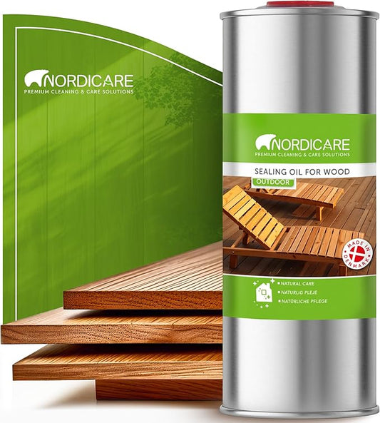 Nordicare Sealing Wood Oil for Outdoor Garden Furniture - Teak Oil for Wood Outdoor Furniture - Suitable for All Outdoor Types of Wood, for Wood Exterior Protection - Easy to Apply 34 Oz