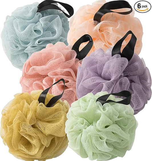 Loofah Sponges for Shower,Vibrant Plus 6 - Blue, Pink, Purple, Orange, Light Green & Yellow