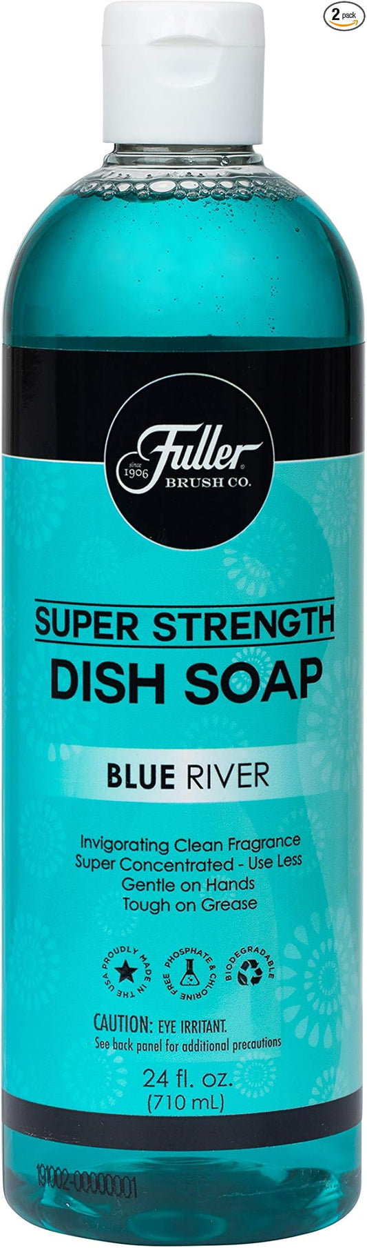 Fuller Brush Super Strength Dish Soap – Blue River – Ultra Concentrated Formula – Cuts Grease Fast, Clean Dishes, Glassware, Silverware, Pots, Pans & Surfaces – (Pack of 2)