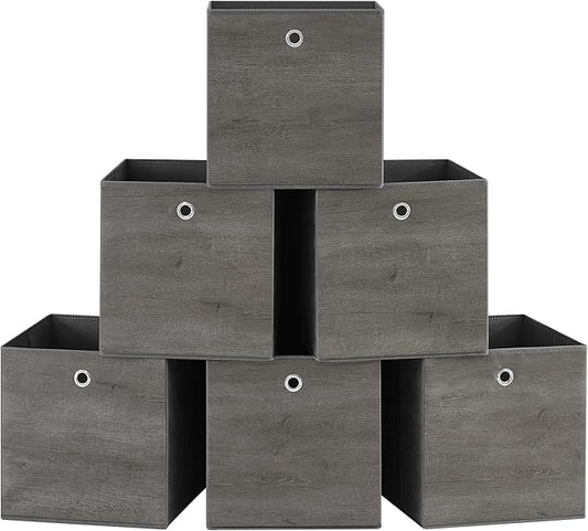 SONGMICS Storage Cubes, Set of 6 Storage Bins with Handles, Foldable Oxford Fabric and Non-Woven Fabric Storage Boxes, 13 x 13 x 13 Inches, Fit Cube Storage Unit, Misty Gray URFB133G01