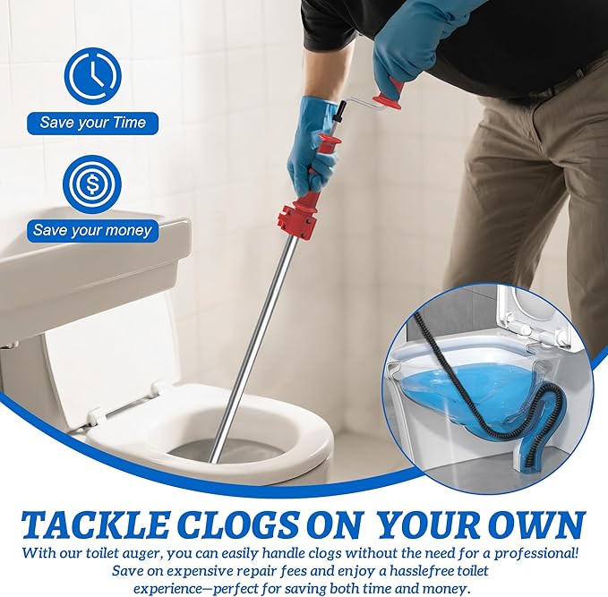 6 Ft Toilet Auger Snake Model K-6P 56658 Toilet Snake for Unclogging with 6-Foot Snake and Bulb Head, Heavy Duty Toilet Auger Snake for Unclogging Toilets for Home, Office, School, More