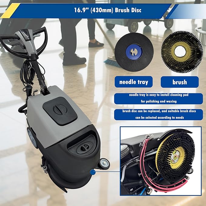 INTSUPERMAI Industrial Floor Scrubber Commercial Auto Floor Scrubber Machine 17" Brush - 173RPM Auto Scrubbing Machine with Dual 25L Water Tanks | 18m Cord for Concrete/Tile/Carpet Cleaning 110V