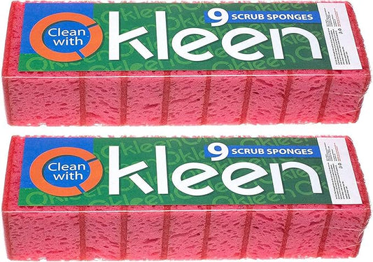 Pink Multi Use Scrub Sponges. Made in Europe. 18 Pack, 4.3x2.8x1.4 inches. Odorless Heavy Duty & Non Scratch Fiber. Durable and Delicate Scrubber for Kitchen & Bathroom, Housekeeping & Outdoors