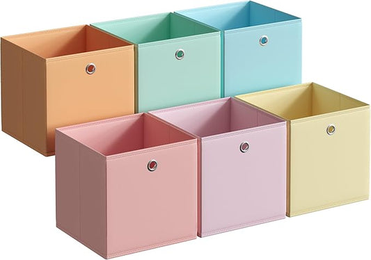 SONGMICS Storage Cubes, Set of 6 Odorless Foldable Storage Boxes, 11.8 x 11.8 x 11.8 Inches, Closet Organizers for Shelf, Rainbow Storage Bins, Colorful Fabric Bins for Bedroom, Living Room URFB230X01