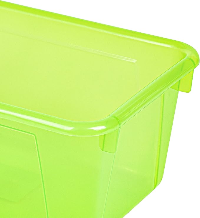 Storex Small Cubby Bins – Plastic Storage Containers for Classroom with Non-Snap Lid, 12.2 x 7.8 x 5.1 inches, Tint Green, 5-Pack (62483U05C)