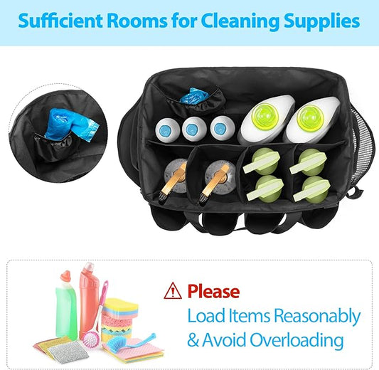 Extra-Large Cleaning Caddy, Organizer with Handles for Cleaning Tools & Products Storage, Large Capacity Tote Bag for Car, Home & Housekeeping Work, Black