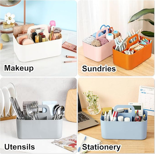 Multiuse Caddy Organizer with Handle, Stackable Plastic Tote Bin - Art Craft Supplies, Office, Desk, Stationery Pen Holder, Kitchen, Utensil, Makeup, Bathroom, Shower, Cleaning, Dorm Organizer, Orange