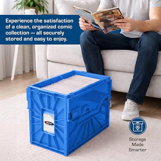 BCW Short Comic Book Bin | Holds 150 Comics | Stackable Plastic Storage | Acid-Free Organizer | Blue, 2 Pack