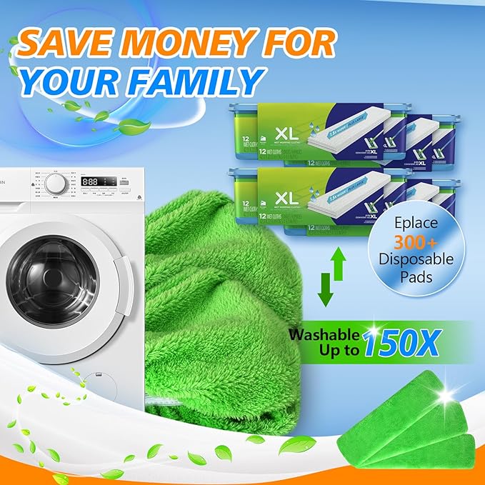 Reusable Microfiber Mop Pads for Swiffer - XL Dry Sweeping Cloths & Wet Pads Refills - Heavy Duty Mopping Cloths, 6 Pack