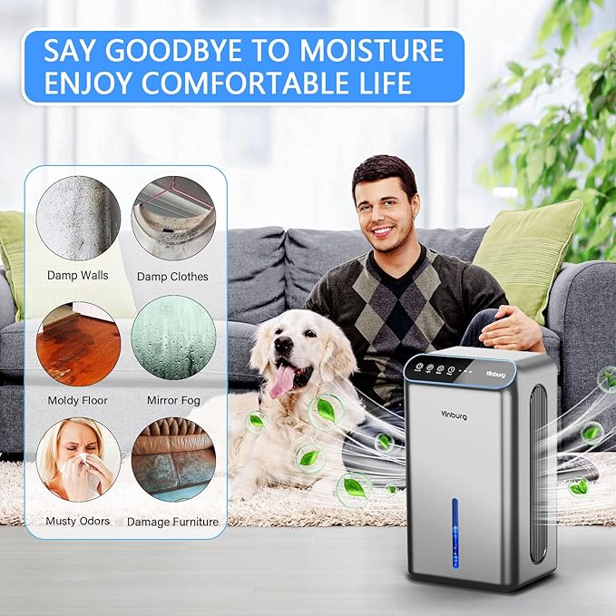 Dehumidifier for Basement (85 OZ, 800 sq ft) Quiet Dehumidifiers for Home, Auto Shut-Off, Sleep Mode, 3 Gear Timer(8H,16H,24H), Small Dehumidifier for Bedroom, Bathroom with Drain Hose (Deep Sliver)