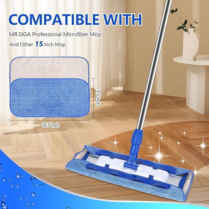 Microfiber Cleaning Cloth Compatible with MR SIGA Professional Microfiber Mop - Professional Reusable Flat Mop Refills - Mop Pads Replacement for Hardwood Cleaning (2 Pack)
