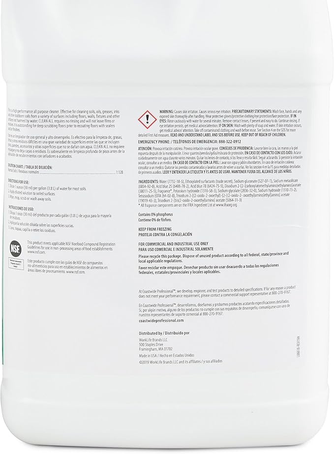 STAPLES COASTWIDE 919486 Clean All Floor Care General Purpose Cleaner 1 gal 4/Ct (CW310001-A)