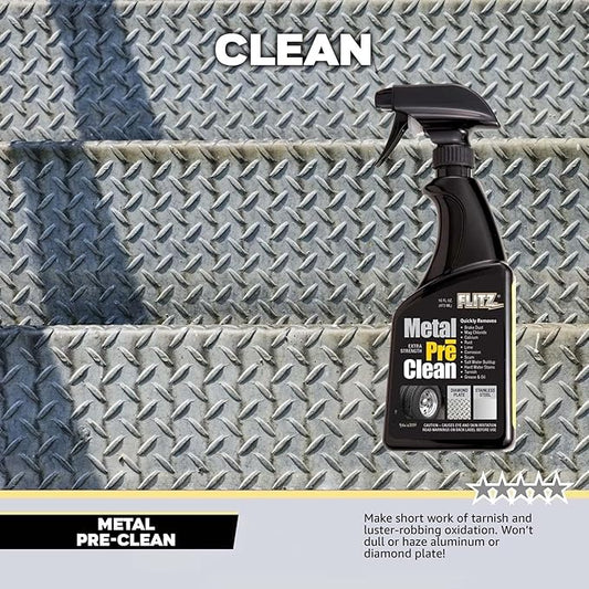 Flitz Metal Pre-Clean - 16oz of USA-Made Stainless Steel Cleaner Spray - Works on Aluminum, Brass, Copper, & More - Tarnish, Rust Remover for Metals - Non-Abrasive Aluminum Deoxidizer (12 Pack)