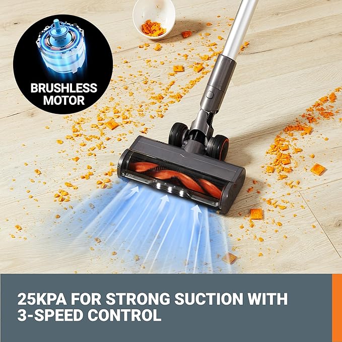 WORX 20V Cordless Stick Vacuum WX038L.1, Powerful Cordless Vacuum Cleaner 25Kpa High Suction for Pet Hair, Lightweight Handheld Vacuum Cleans Floors Carpet Car – Battery & Charger Included