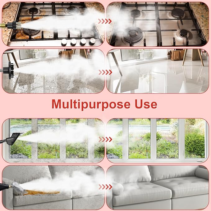 Steam Cleaner for Home, 15s Heat-Up, 1.2L Water Tank, 6-Level Adjustable Handle, Handheld Steam Cleaner for Car Detailing, Dirt, Furniture, Couch, Floor Tile, Bathroom, Bed Bugs, 9Pcs Accessories