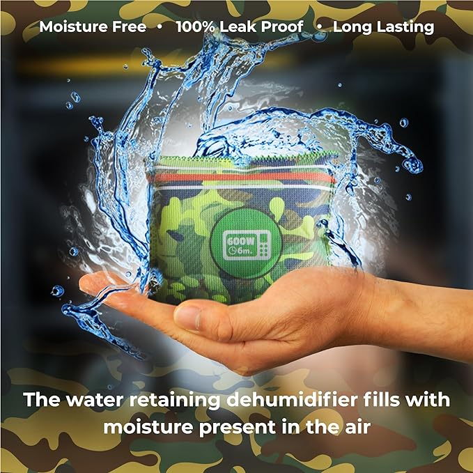 Gun Safe Dehumidifier Camouflage - Rechargeable Desiccant Dehumidifier Bags - Reusable & Absorbs Moisture & Humidity - 2x Pack