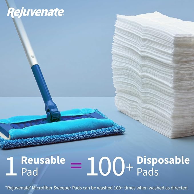 Rejuvenate Microfiber Sweeper Pads, Fit Swiffer Sweeper Mops for A Sustainable Alternative to Disposable Cleaning Pads, Trap Dirt, Dust and Hair and Remove Dirt and Grime, 5 Count