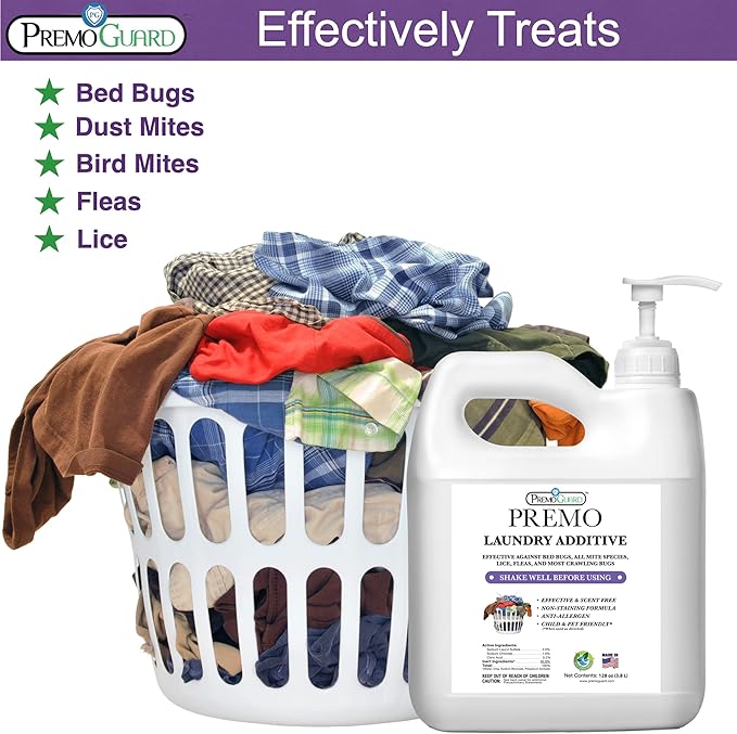 Bed Bug, Mite & Lice Laundry Detergent Additive by Premo Guard – 128 oz – Child & Pet Friendly – Stain & Odor Free – Best Natural Non-Toxin Treatment