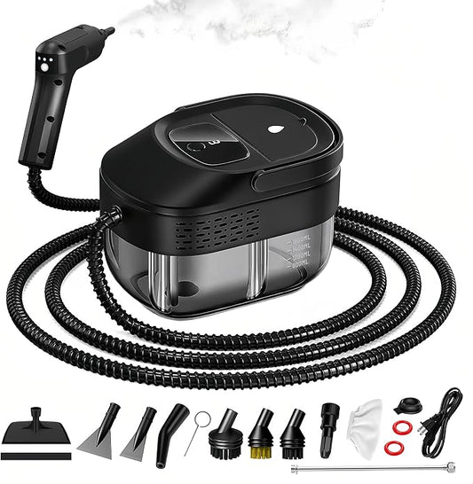 Pressurized Handheld Steam Cleaner 2500W, 54oz Large-Capacity Steamer with 3-Level Adjustable Steam, 15s Heat-Up & 15Pcs Accessories – for Car, Tile, Grout, Couch, Floor, Bed, Dirt, Furniture