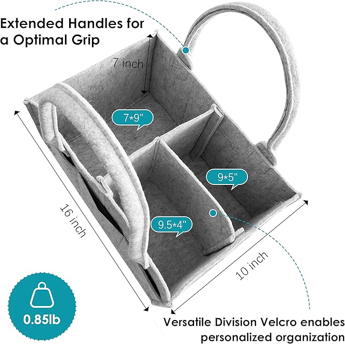 Cute Castle 2 Pack Diaper Caddy Organizer - Portable Baby Caddy Organizer with Handle, Nursery Storage Bin and Car Organizer for Girls, Boys - Baby Gift Basket - Grey, Large