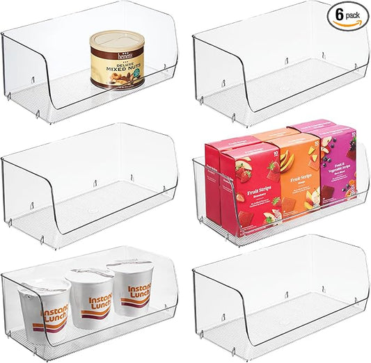 iDesign Stackable Open-Front Storage Bins for Kitchen and Pantry Organization - Set of 6 - Clear