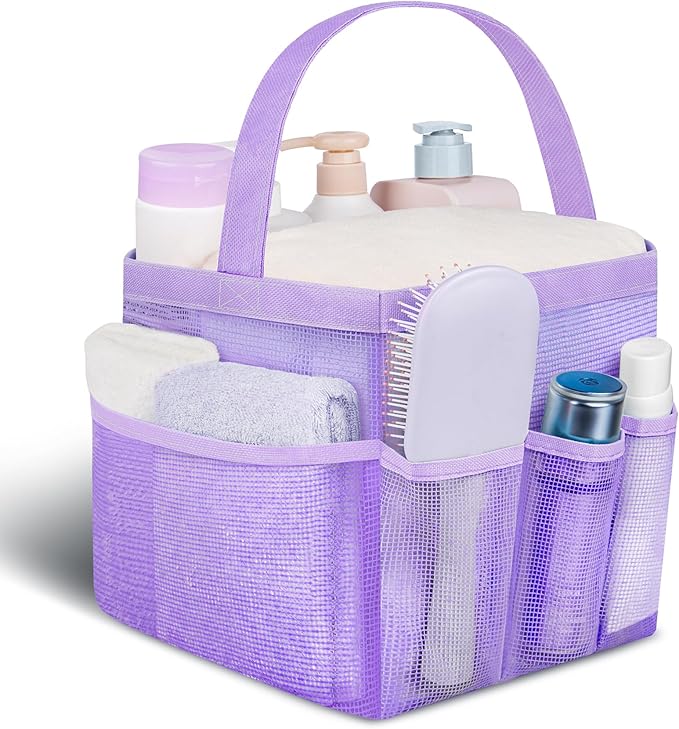 Attmu Mesh Shower Caddy Portable for College Dorm Room Essentials with 8 Pockets, Hanging Shower Caddy Dorm Basket, Quick Dry Shower Bag for Bathroom