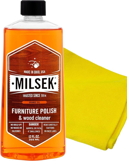 Milsek Furniture Polish, Orange Oil Furniture Cleaner and Polish Cloth, 12 fl oz