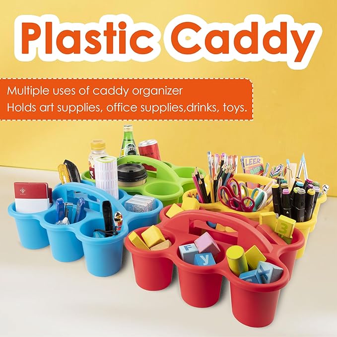 4 Pack Classroom Caddy For School,Kidsroom,Pencil Holder,Plastic Cup Caddy for Drink Delivery (Rainbow)