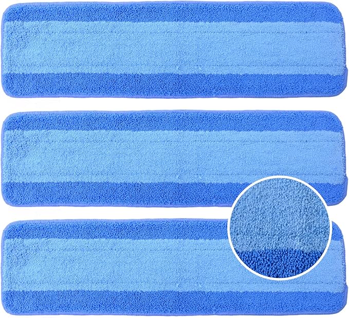 3 Pack Microfiber Cleaning Pads Compatible with Bona Mop Spray Mop Replacement Pad 18 Inch, Machine Washable Reusable, Hardwood & Hard Surface Floors, Clean Pet Hair & Dust
