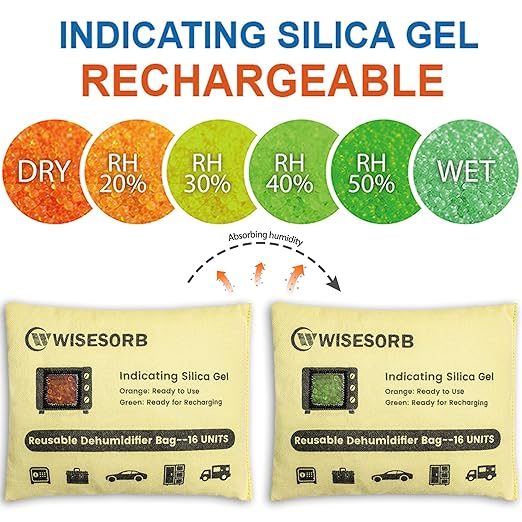 4 Pack 500G Reusable Silica Gel Desiccant Dehumidifier Bags, Color Indicating Moisture Absorbers for Car, Closet, Basement & Garage, Microwave Rechargeable Reusable Drying Bags