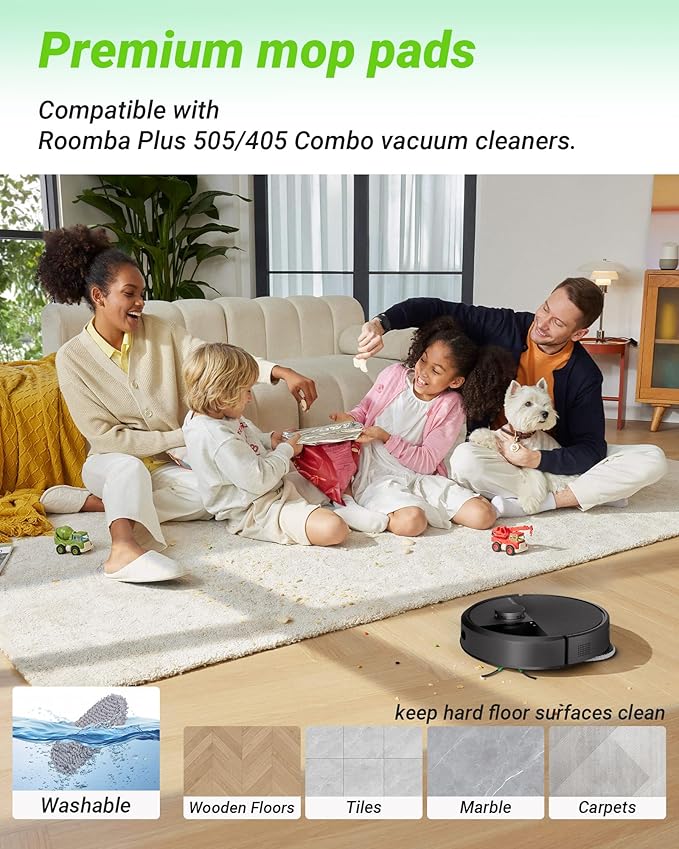 18 Pcs Replacement Parts for iRobot Roomba Plus 505/405 Combo Robot Vacuum Cleaner, Accessories with 1 Roller Brush, 6 Mop Pads, 3 Filters, 3 Side Brush,4 Vacuum Bags,1 Clean Tool