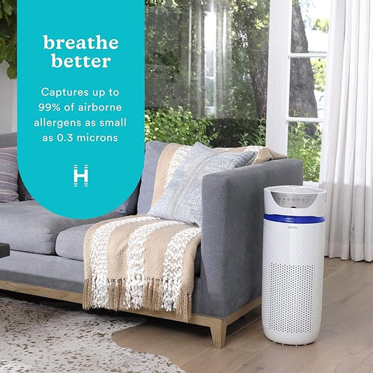 Homedics 5-in-1 UV-C Air Purifier - 360-Degree HEPA Filter for 1,593 Sq Ft, Extra Large Air Purifiers for Bedroom and Home, Essential Oil Pads, Built-In Timer, 5 Speed Settings for Large Rooms, White
