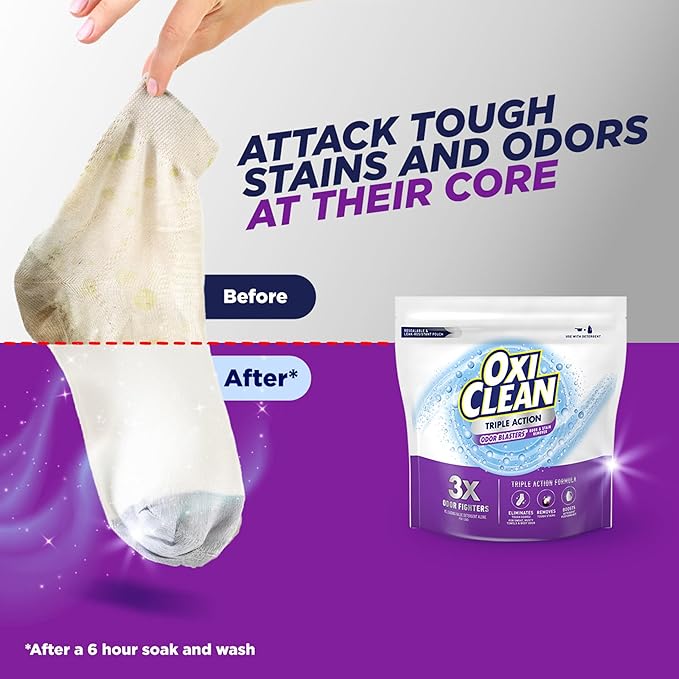 OxiClean Triple Action Odor Blasters, Removes Stains and Eliminates Tough Odors, Stain Remover Powder, Use with Detergent, Color-Safe and Chlorine-Free, 4 Lbs, Pack of 1