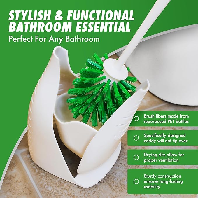 Libman Designer Bowl Brush and Caddy - 2 Pack - Toilet Brush and Holder Set, Non-Scratch, Bathroom Brush, Hygenic Caddy with Drying Slits
