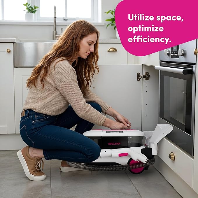 WECLEAN C4 Carpet Cleaner Machine with 800W 18KPa Portable Deep Cleaner with Stand-Up Cleaning Handle and Wide Squeegee, for Carpets, Rugs, Upholstery with 3L Clean and 1.5L Dirty Tank, Pink