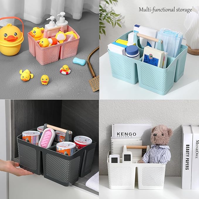 rejomiik Portable Shower Caddy Basket Plastic Cleaning Caddy Organizer Storage Tote with Handle for Bathroom, College, Dorm Room Essentials, Black