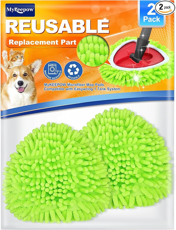 2 Pack Mop Pads Compatible with O-Cedar Easy Wring 1-Tank Spin Mop System, Hardwood Floor Cleaning, Green