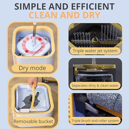 True & Tidy® TrueClean Spin Mop 2.0 w/Detachable Inner Bucket, Self Standing, Separates Clean and Dirty Water, Foldable Square Mop Head, Triple Jet Stream w/Hidden Brush, Replaceable 2pc Pads