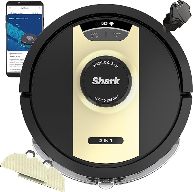 Shark RV2410WD IQ 2-in-1 Robot Vacuum and Mop with Row-by-Row Cleaning, Perfect for Pet Hair, Compatible with Alexa, Black/Bronze, Black/Gold, No Self-Empty Base