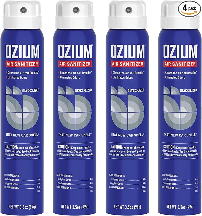 Ozium 3.5 Oz. Air Sanitizer & Odor Eliminator for Homes, Cars, Offices and More, New Car Scent, 4 Pack (OZM-22-4)