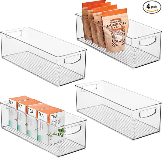 iDesign Plastic Stackable Pantry Bin - Storage Bin with Handles for Cabinets or Fridge - Set of 4 - Clear
