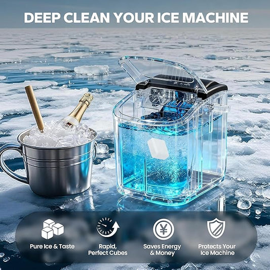 Ice Machine Cleaner Maker Descaler, 24 Pack Cleaner Tablets for Ice Maker, Countertop Nugget Ice Maker Cleaner, Crystal Clear Ice, Compatible with Frigidaire, Opal, GE Profile, Igloo